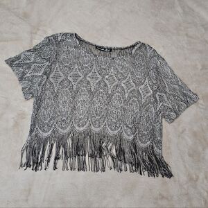 Sharade Of California Fringe Crochet Knit Top